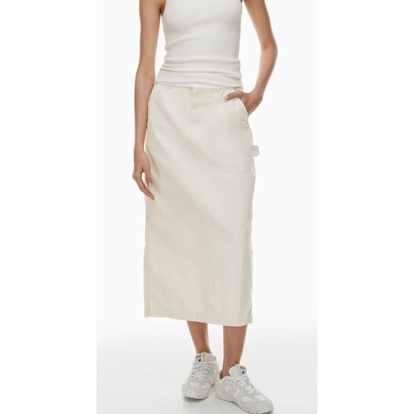 NWT Aritzia TNA Greenwich Cotton Canvas Utility Midi Skirt Ivory Birch-sz 12 - Picture 4 of 12